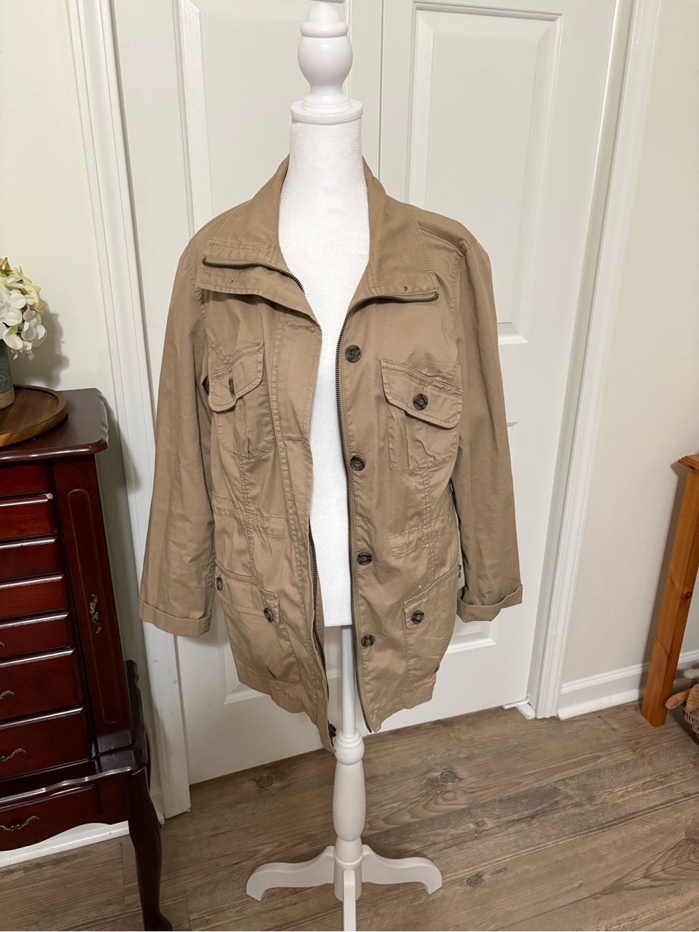 Sonoma Tan Utility Jacket with Button and Zipper Front
